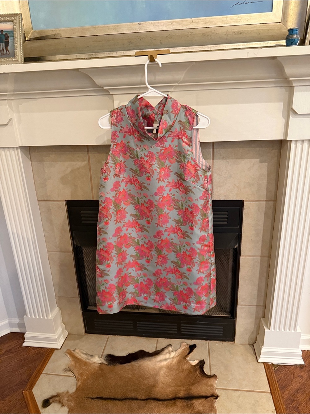 Girls' Sleeveless Floral Shift Dress - Pink Floral on Light Blue